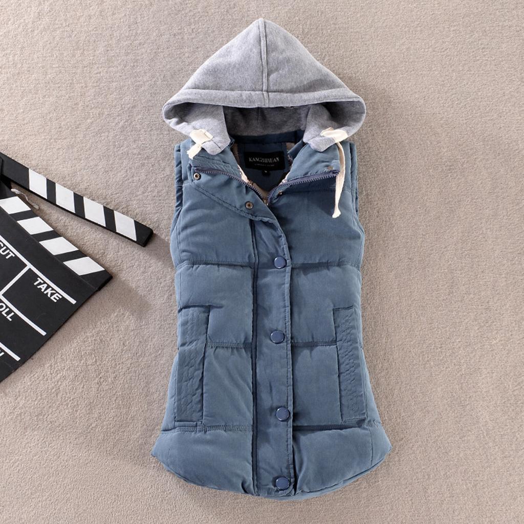 Women Vest Female Warm Sleeveless Jacket Cotton Solid Hooded Vest For Outerwear