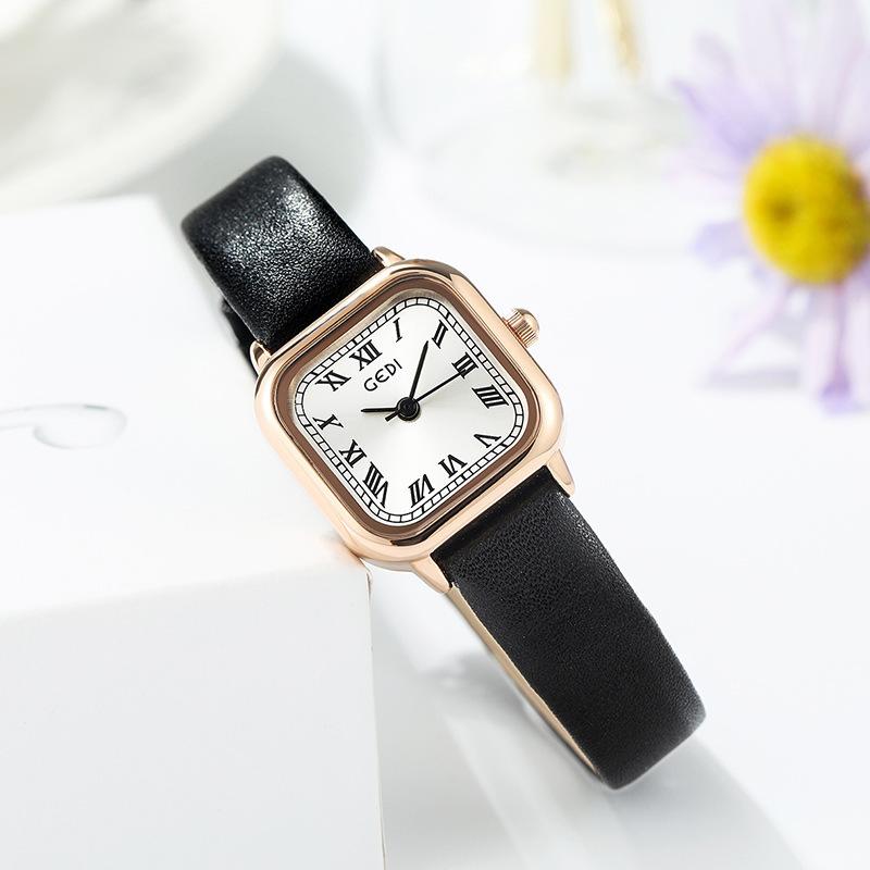 Retro Small Sugar Cube Watch Female Niche Simple And Versatile Mini Temperament Student Literary Women'S Watch