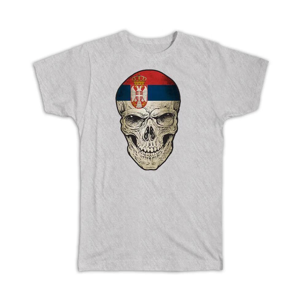 Gift T-Shirt : Serbia Flag Skull Serbian National Colors L