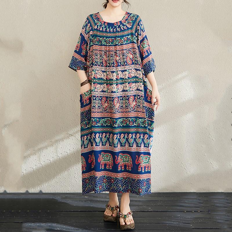 Maneca scurta marime mare bumbac vintage floral nou in rochii pentru femei rochie lejera lunga de vara