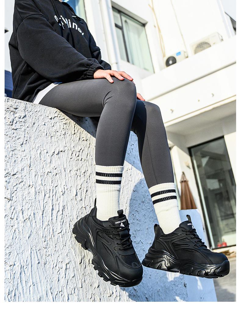 Dámská černá bezpečnostní obuv s ocelovou špičkou – Odolná proti nárazu, Odolná proti propíchnutí, Módní, Malé velikosti