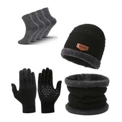 1 Set Wintermütze Schal Handschuhe Socken Set Gestrickt Dick Elastisch Große Reibungshandschuhe Winddichter Nackenwärmer Kaltes Wetter Radsocken und Mütze Set