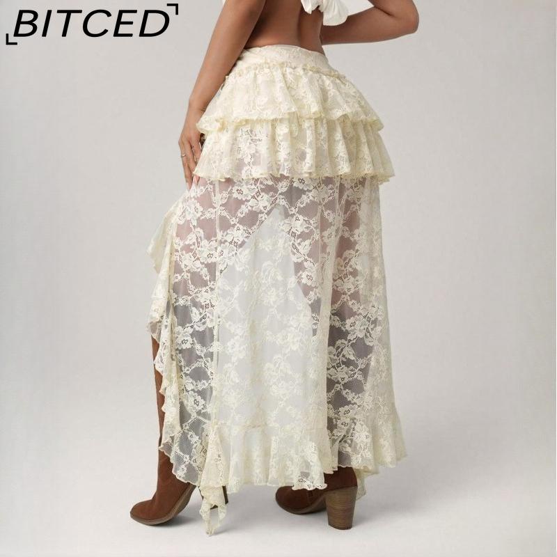 BITCED Women's Summer Sensual Lace Skirt Denim-inspired Asymmetrical Design Women's Skirt