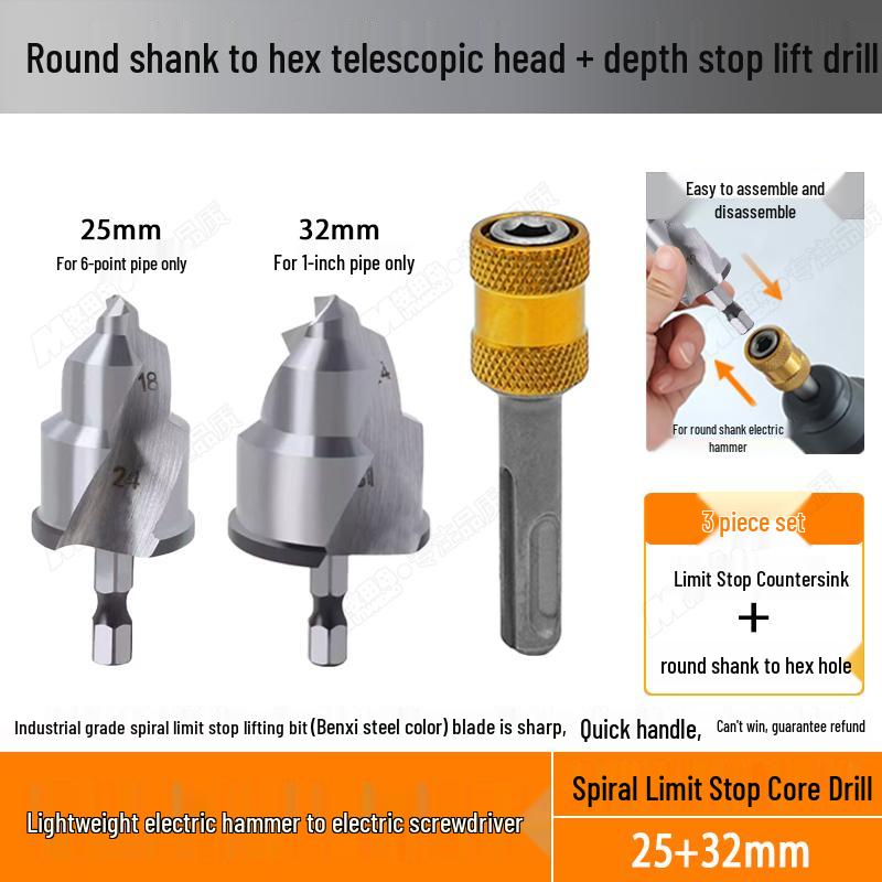Hex Shank T-Handle Drill Bit and Pipe Reamer Hole Opener