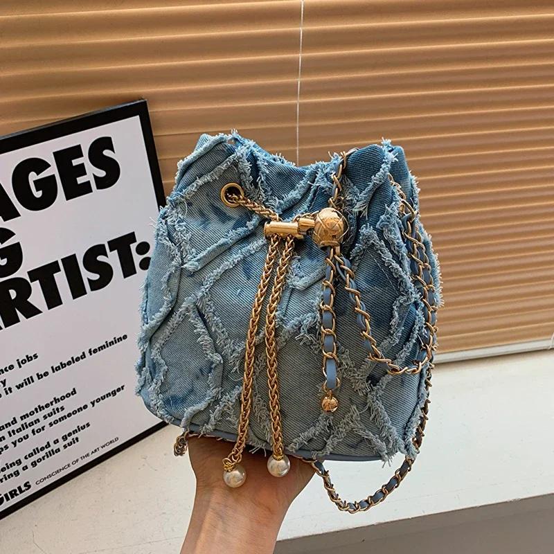 Niche Design damska torba typu crossbody uniwersalna tkanina kwiatowa unikatowa torba na ramię elegancka łańcuszek typu bucket