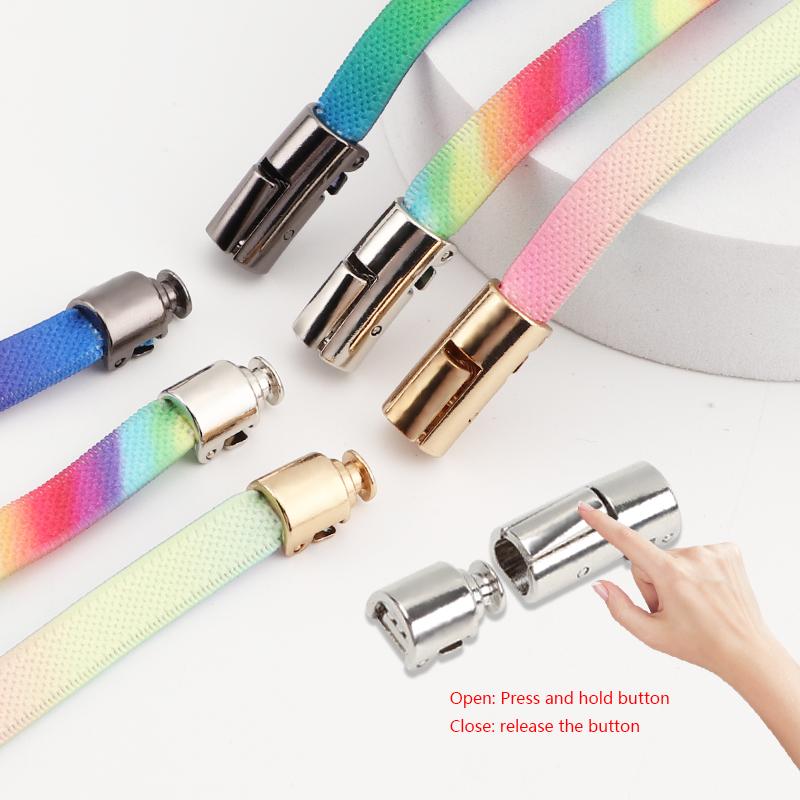 No Tie Shoelaces For Sneakers Elastic Shoe Laces Rainbow Precision Organization Metal Buckle Lock Lazy Shoelace Flat 17 Colors
