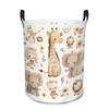 1pc Cute Jungle Animal Illustrations, Including Giraffes, Elephants, And Bears, Soft Round Laundry Baskets, Portable Laundry Baskets