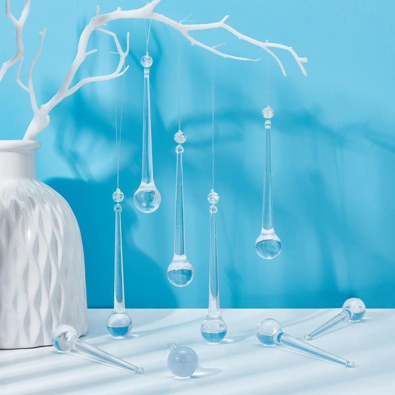 6Pcs Tear Drop Crystals Hanging Pendants Christmas Tree Lamp Glass Beads Curtain Decoration DIY Home Party Festival Ornaments