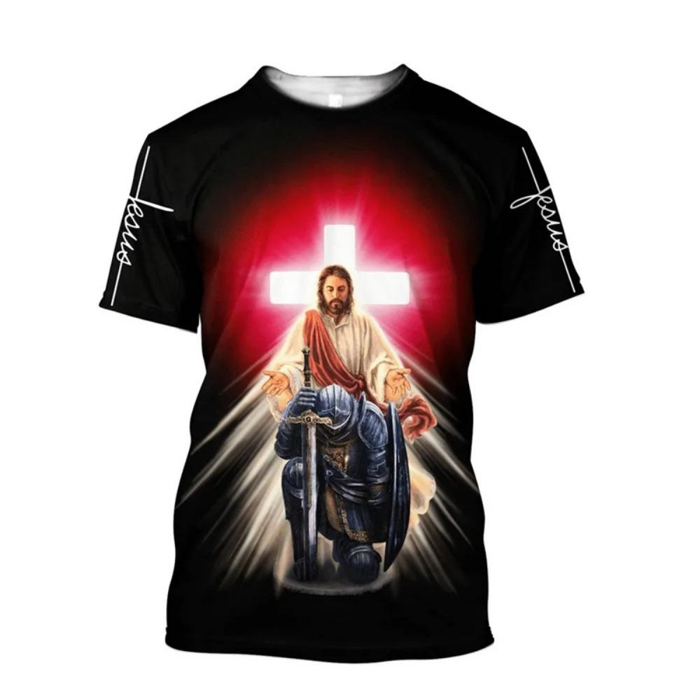 

Christian Jesus Pattern T-Shirt Men Religious Believe 3D Printed T Shirts Unisex Short Sleeve Fashion Casual Streetwear Tee Top 6XL