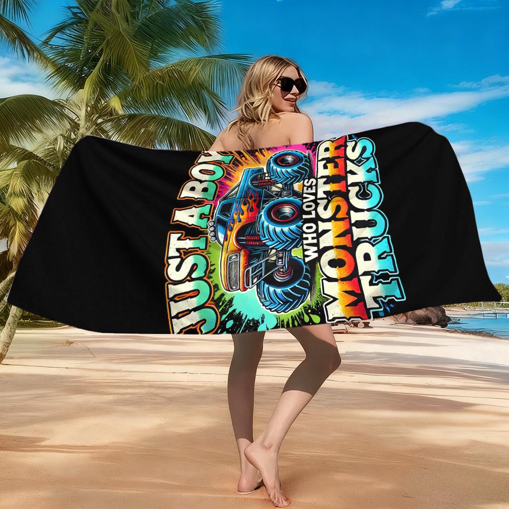 1 Stück Nur ein Junge, der Monster Trucks liebt Strandtuch Super saugfähig Geeignet für Strandurlaub Pool Sommergeschenk für Freunde Kinder