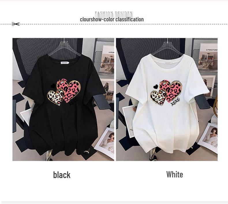 Plus Size Round Neck Loose Fit Mid-Length Short Sleeve T-Shirt for Women (200-350 Jin)