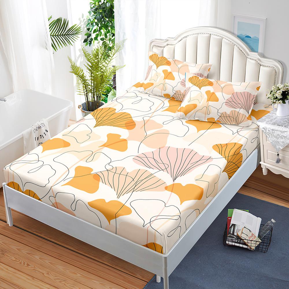Three-Piece Mattress Set Fallen Leaves Autumn Bedspread Pillowcase Mattress Protective Cover