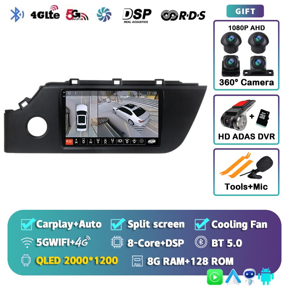 Android 14 Carplay Auto For KIA RIO 2020 - 2021 Car Radio Player Multimedia Stereo AI Voice 360 Camera Navigation Video GPS DVD