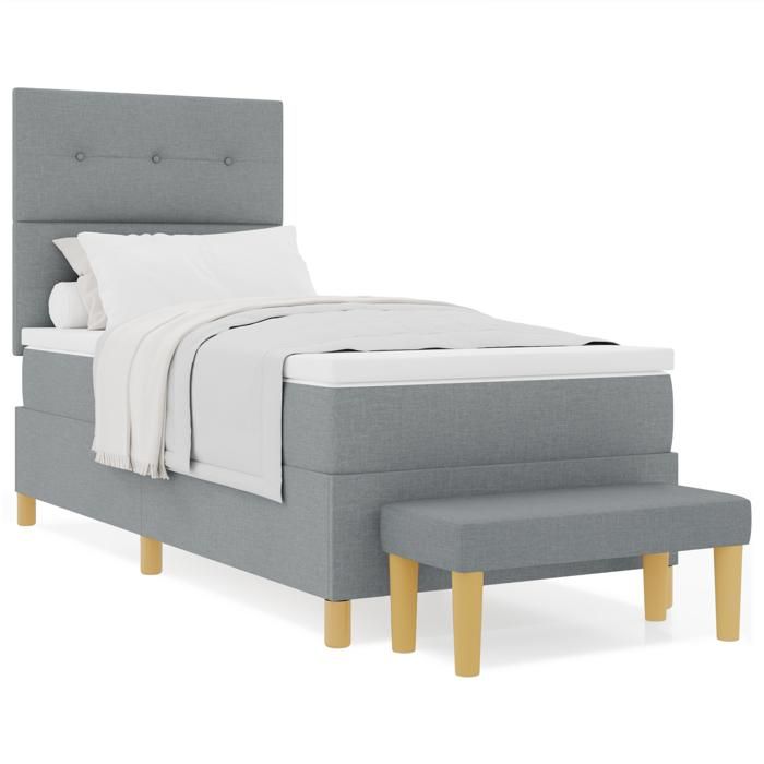 Lit à ressort vidaXL avec matelas et banc gris clair 100x200 cm en tissu 3344275