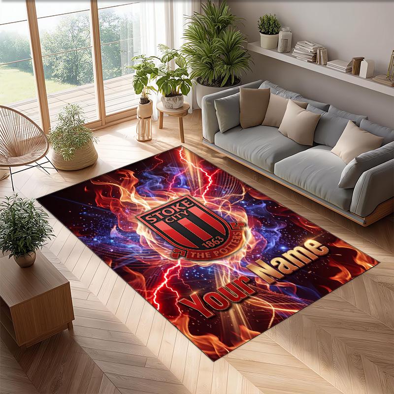 Stoke City FC Printed Crystal Velvet Rug Non‑Slip Crystal Velvet Carpet For Sofa Bedroom Indoor Home Decoration
