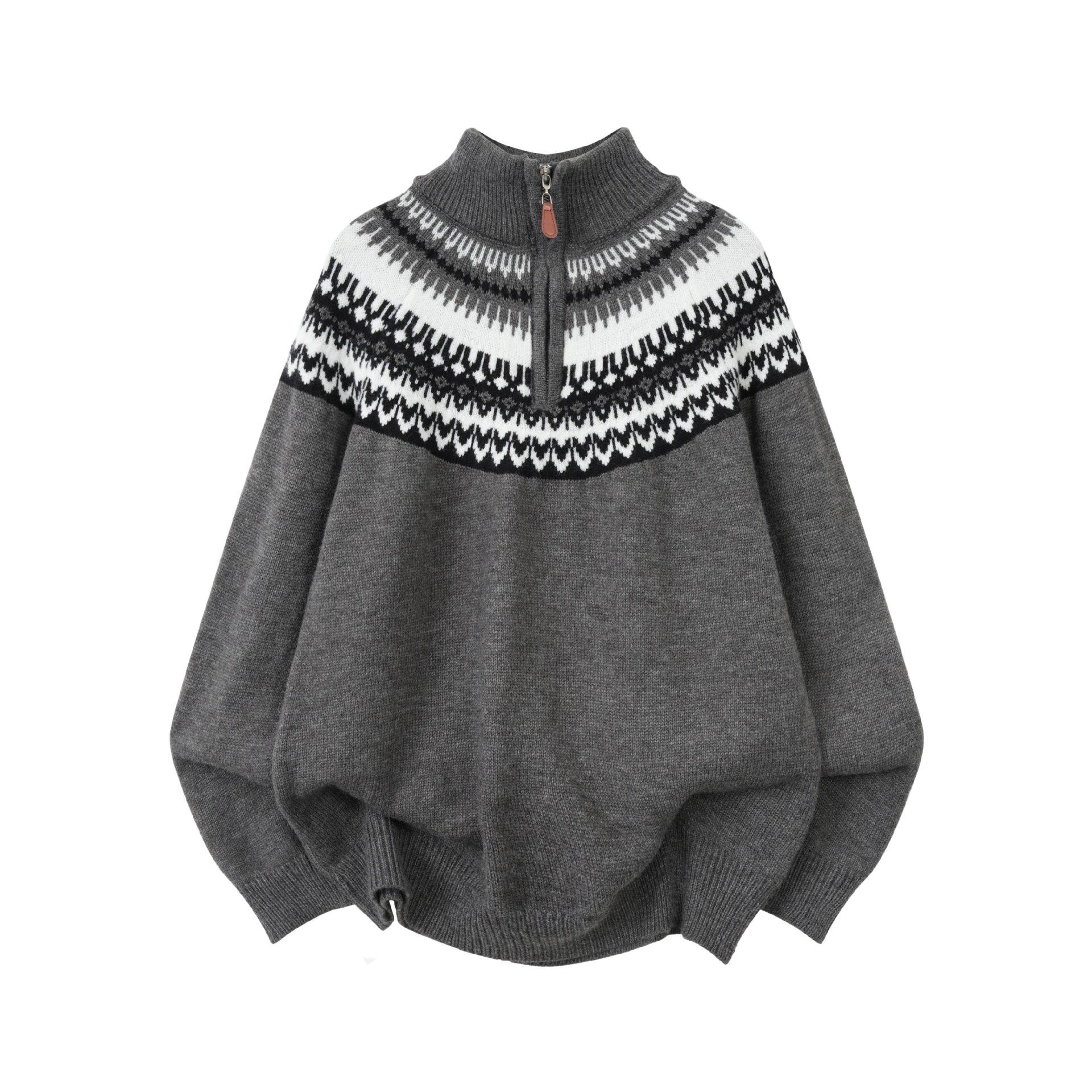 Пэчворк-свитер в стиле Фэр-Айл, этнический, унисекс, ретро, жаккардовый, с молнией L