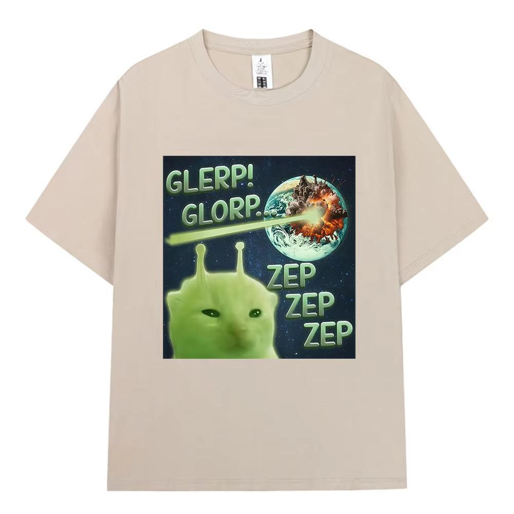 Glerp Glorp Funny Alien Cat Italian Brainrot Meme T-shirt Men Women Fashion Harajuku T Shirts Short Cotton Sleeve T-shirt Summer
