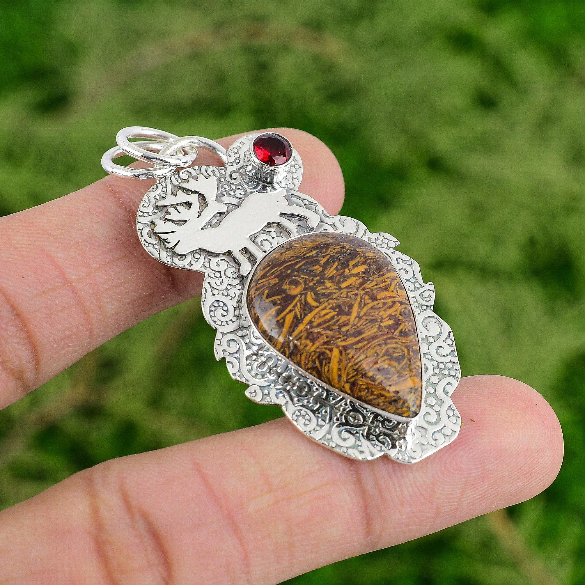 

Mariam Jasper Stone Mozambique Garnet 925 Sterling Silver Bezel Wife New Pendant