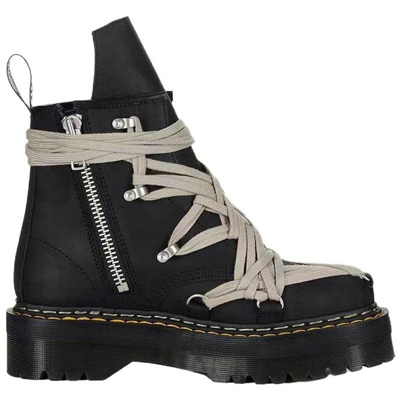 RICK OWENS/RO x DR. MARTENS Collaboration 1460 MEGALACE Cow Leather/Cow Leather Ankle Boots Women's Black DW02E68128001-09