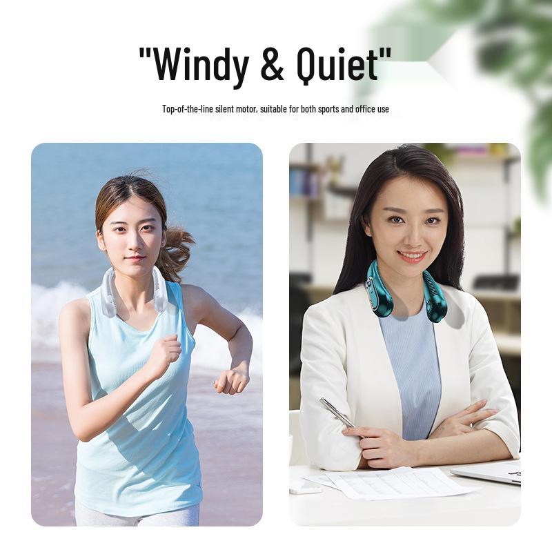 USB Rechargeable Neck Hanging Fan with Digital Display for Students, Office & Sports