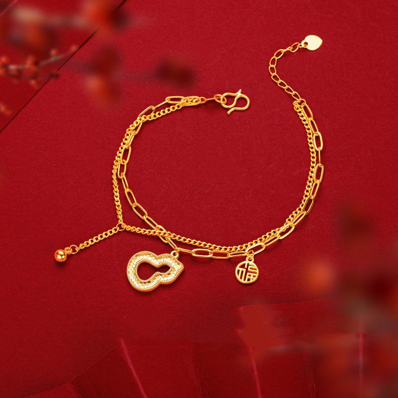 Alluvial Gold New Cnc Dragon Scale Gourd Bracelet Special-Interest Design Advanced Sense Fu Character Gourd Double Line Bracelet