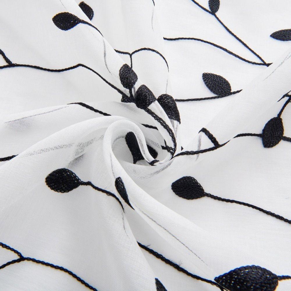 Pastoral Style Window Drapes Embroidery Tulle Curtain Leaf Pattern Sheer Curtain Home Decoration
