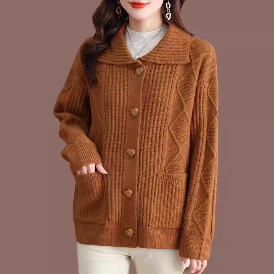 

Осень-зима однотонный шикарный свитер с отложным воротником на пуговицах, пальто для женщин, модный элегантный шерстяной вязаный кардиган для поездок на работу XS жёлтый