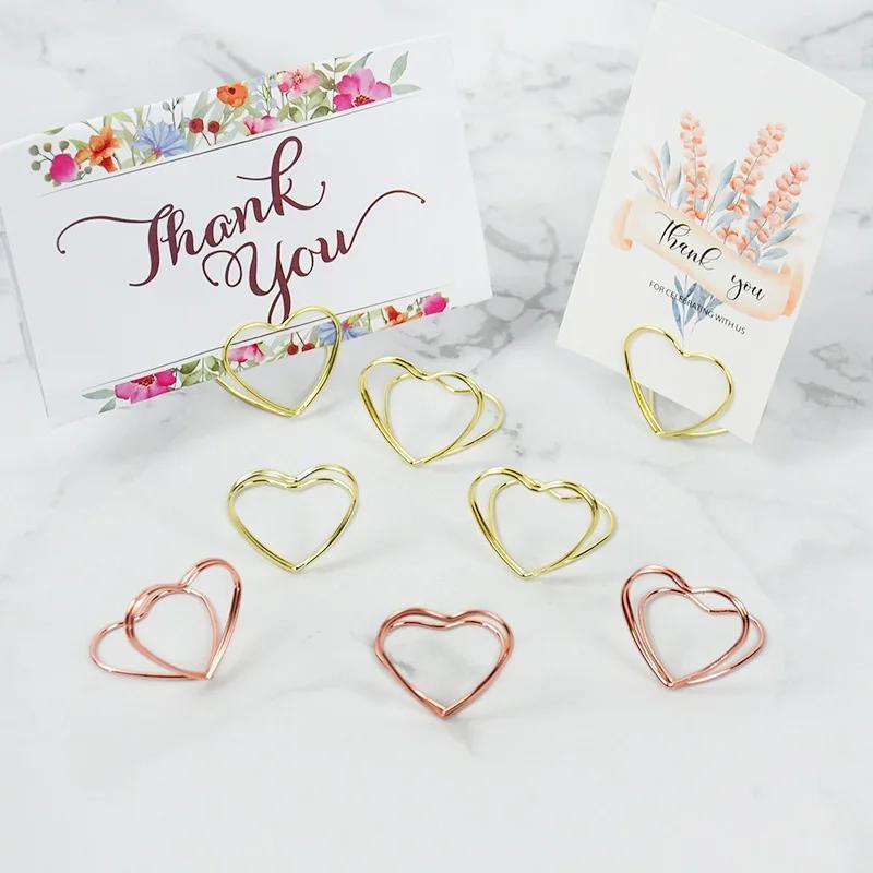 20Pcs Double Heart Shape Metal Memo Holder Table Placecard Holder Photo Clip Card Stand Wedding Banquet Heart Message Holder