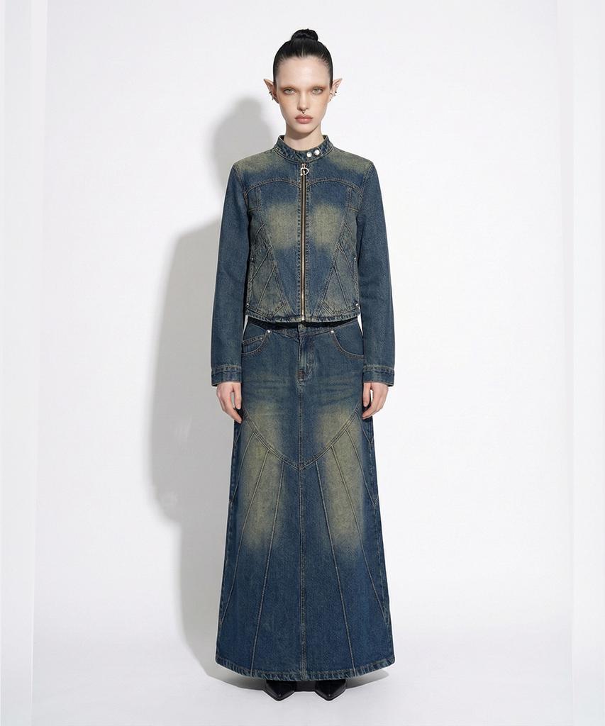 DILETTANTISME Piping Heart Denim Long Skirt