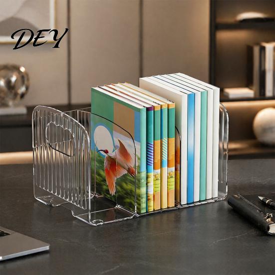 Clear Stationery Organizer Magazine Holder, 3/4-Compartment Desk Organizer, Vertical Bookend File Desktop Document Storage Rack Sorter Holder