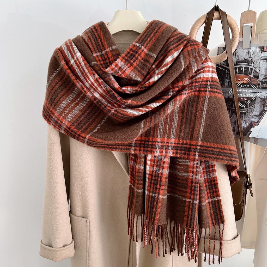 Premium new plaid scarf winter Korean version couple shawl red versatile cold-proof thickened scarf