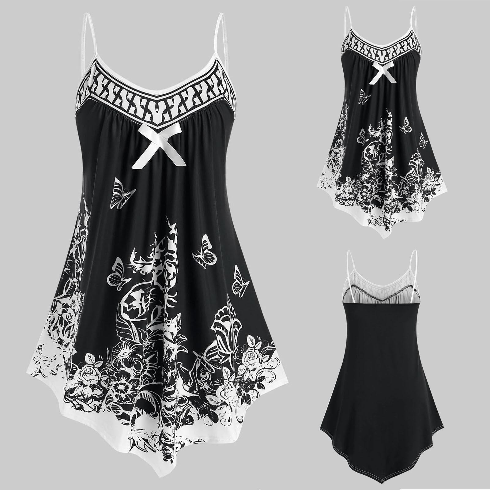 

Womens Sleeveless Causal Bowknot Butterfly Print Cami Tank Tops