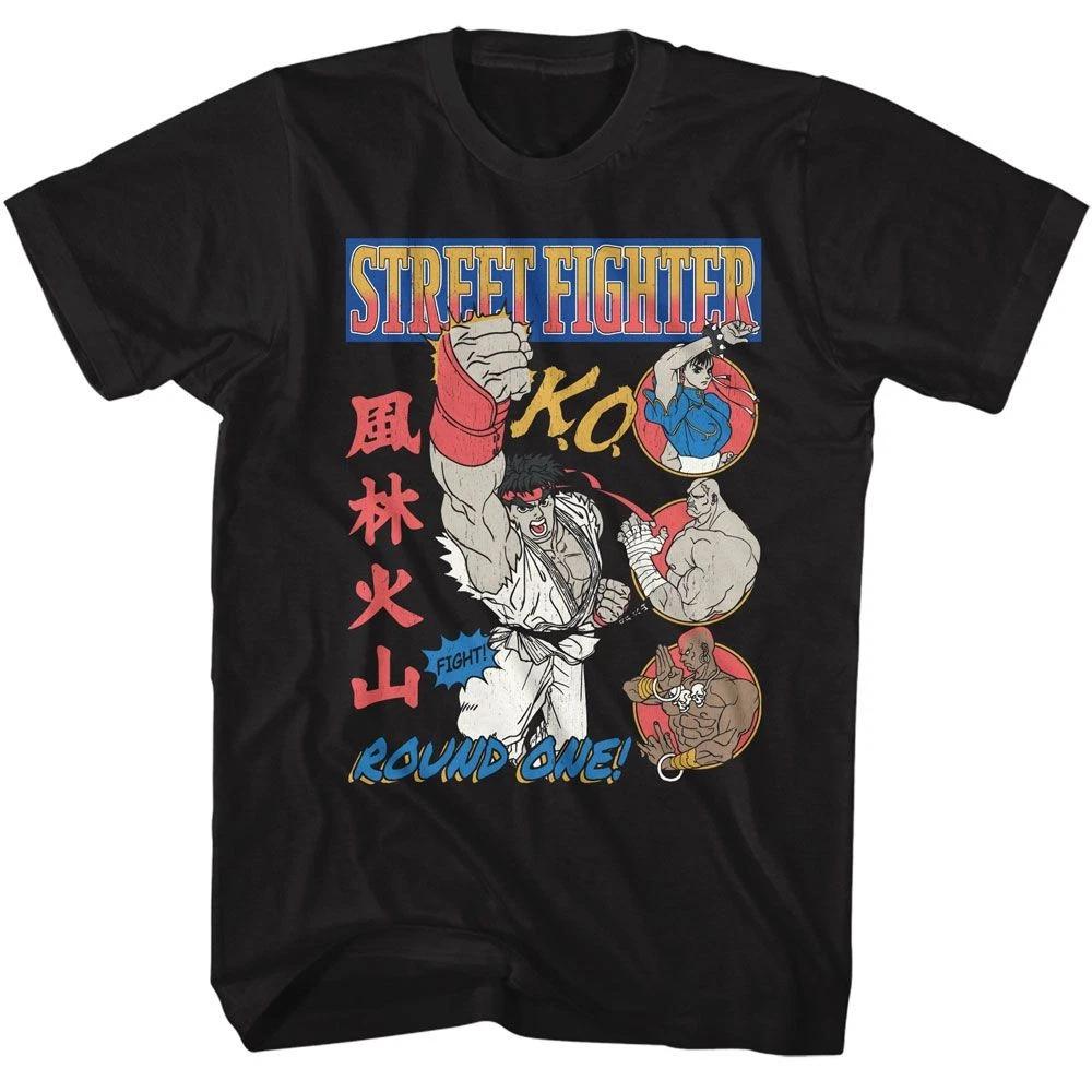 Street Fighter Round One Comic Black Gaming Shirt 100