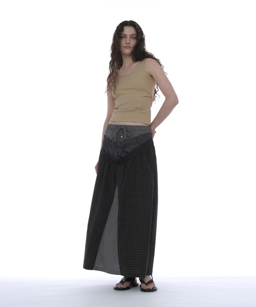 Partimento Woman Multi-Layered Maxi Skirt_Gray Check