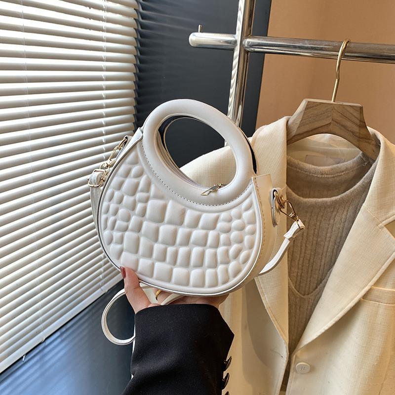 Stylish Vintage Handheld Bag For Women Trendy Casual Crossbody Purse New Moon Shape In Black Yellow Pink White