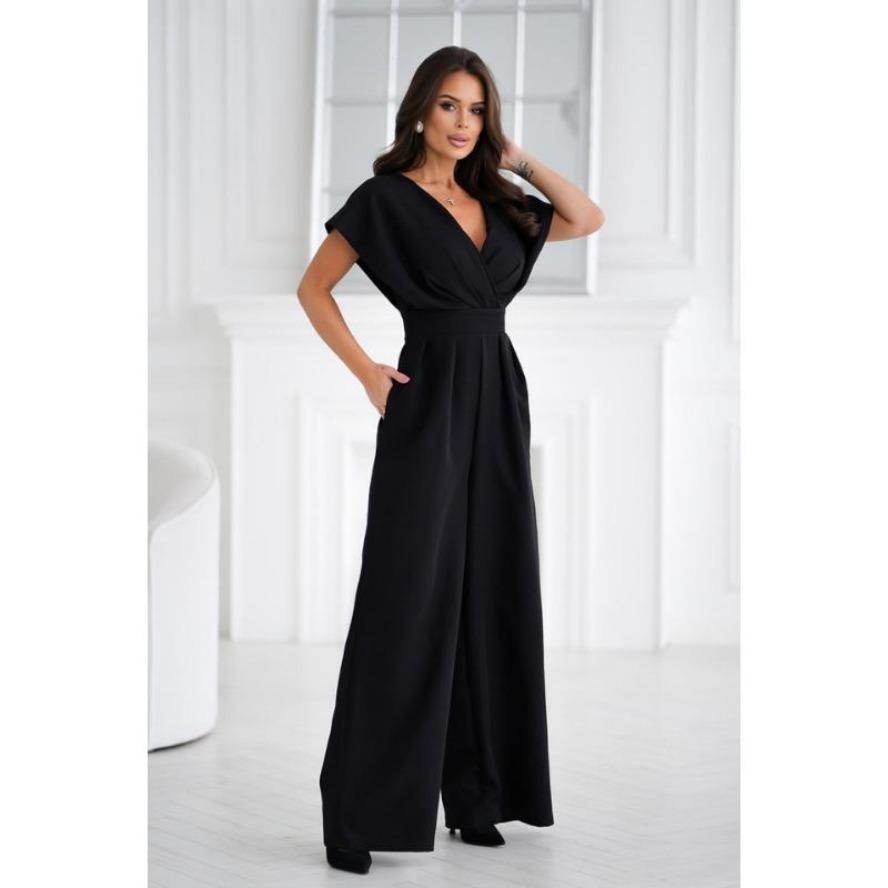 

YYFS Женская мода Повседневная Летняя Весна Однотонный Принт Короткий Рукав V-образный Вырез Высокая Талия Брюки Комбинезоны и Ромперы XXL чёрный