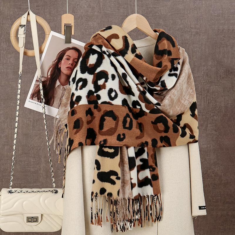 Leopard Printed Cashmere Shawl Scarf For Womman Warm Tassel Shawls Fashion Long Wraps Thicken Pashmina Scarves Female Wraps