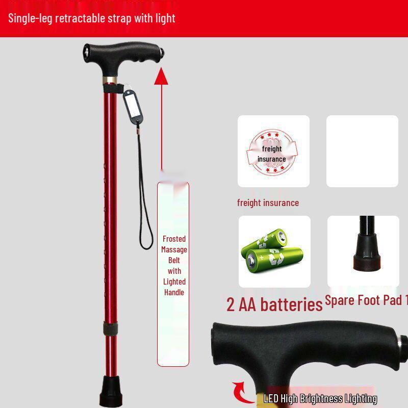 Four-Legged Aluminum Walking Cane with Light, Non-slip, Telescopic, Lightweight, Multi-functional Support for the Elderly