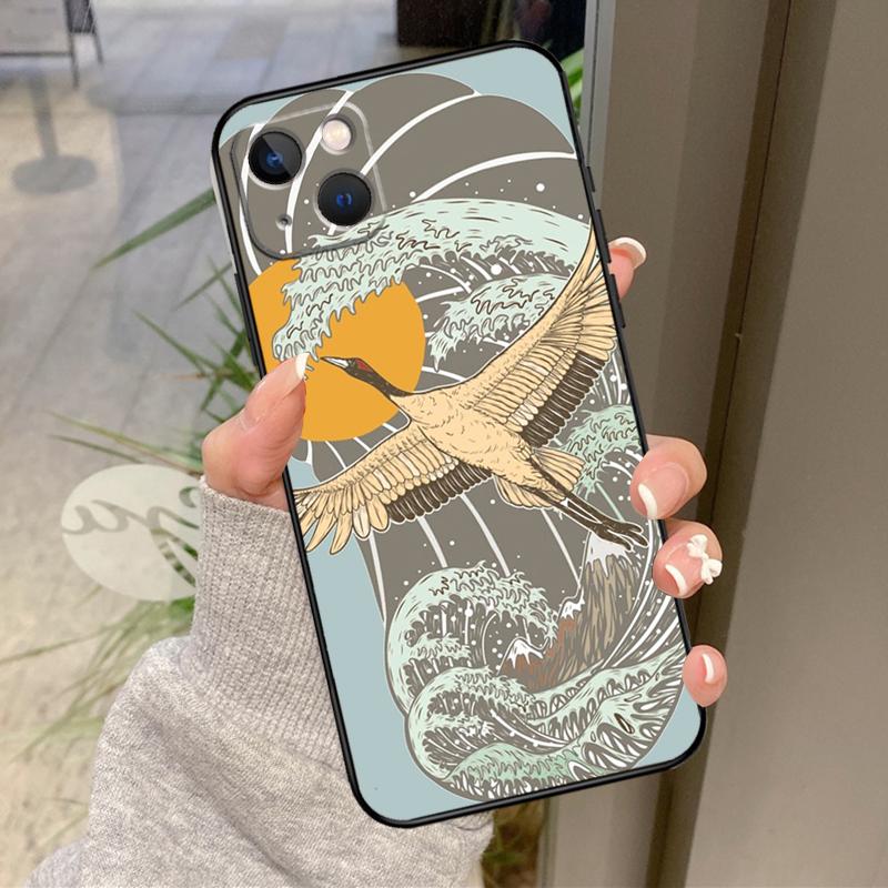 Art Crane Waves Case For iPhone 17 Pro Max 15 14 13 12 11 16 Pro Max Plus 12 13 Mini 16e 17 Air Back Cover