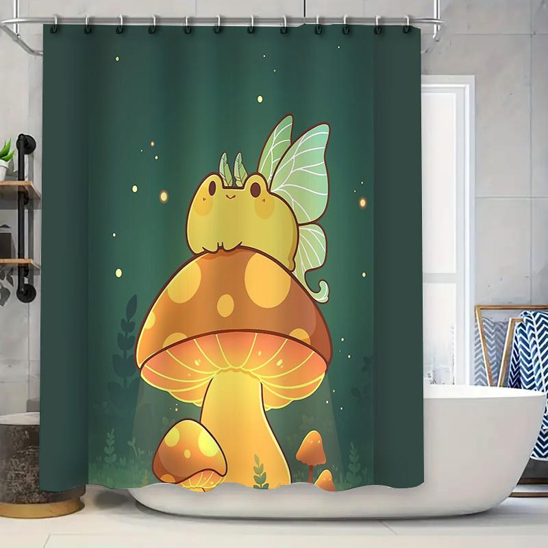 Cute Mushroom Fairy Shower Curtain Forest Woodland Bathroom Decor Nature Fantasy Art Panel Set W60H190(CM)-1 Pcs