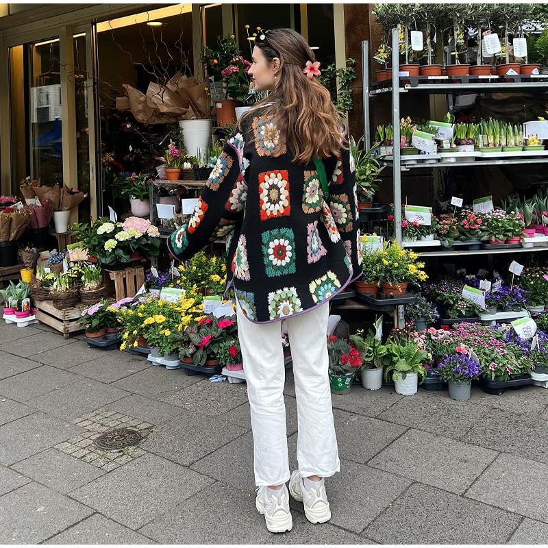 Jacquard Short Jacket Embroidery Thickened Warm Women Patchwork Lapel Short Coat Large Size Long Sleeve Loose Casual Outwear Retro Style Autumn