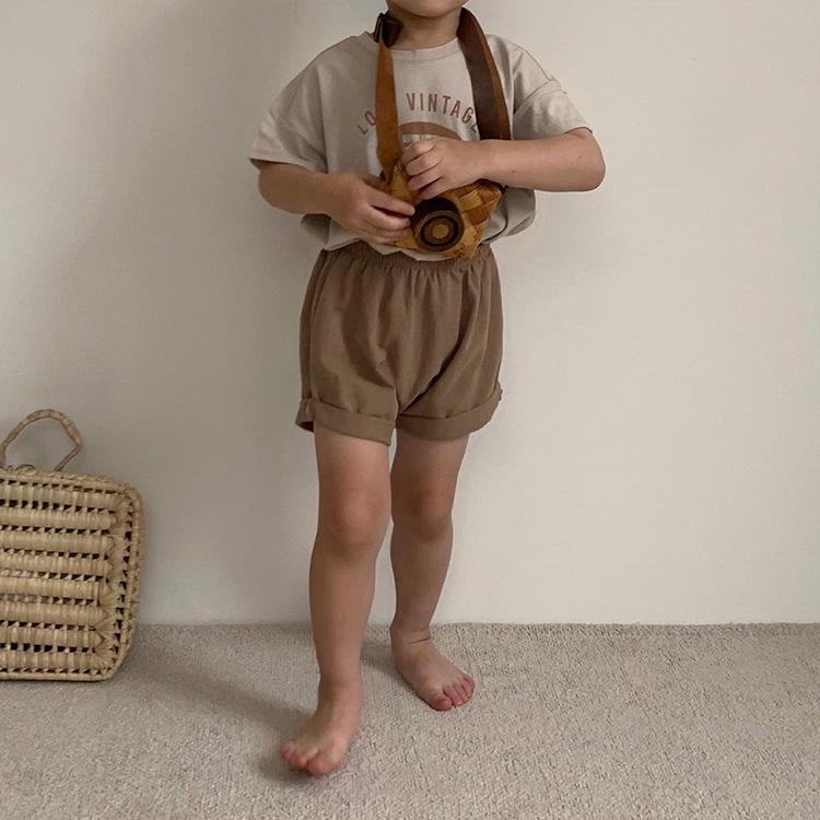 Children's Summer Short-Sleeve Two-Piece Set: Baby Letter Print T-Shirt & Bread Pants In Merade Color