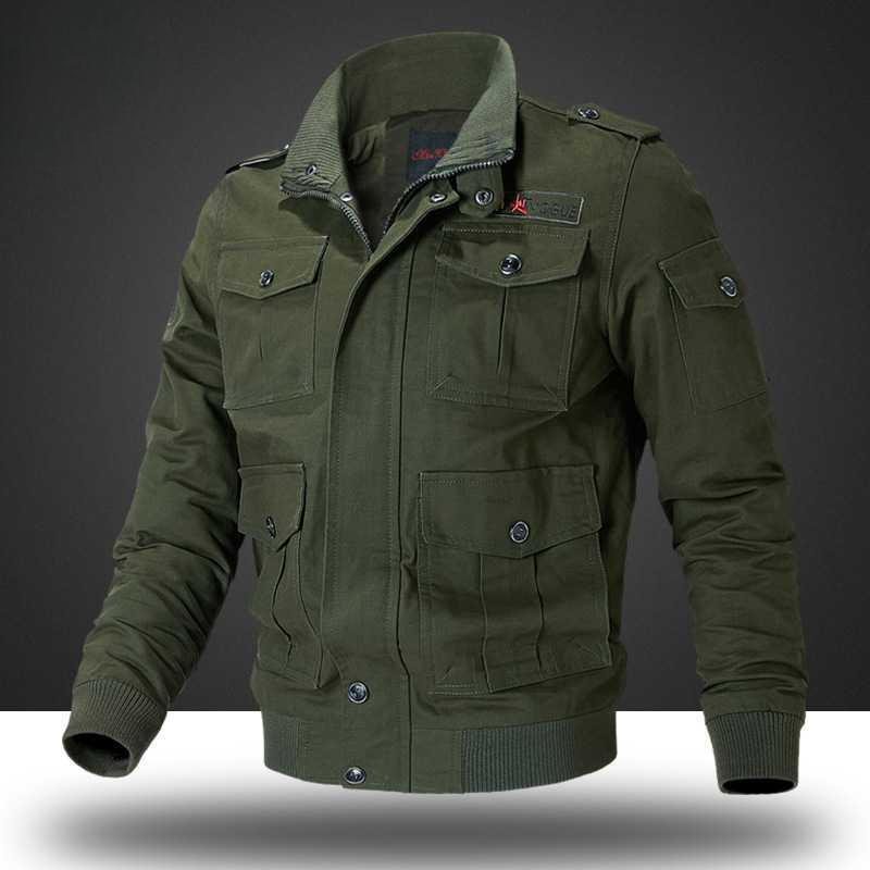 Herbst- und Winter Militärjacke Herren Reine Baumwolle Stehkragen Dünne Werkzeugjacke Lockerer Mantel