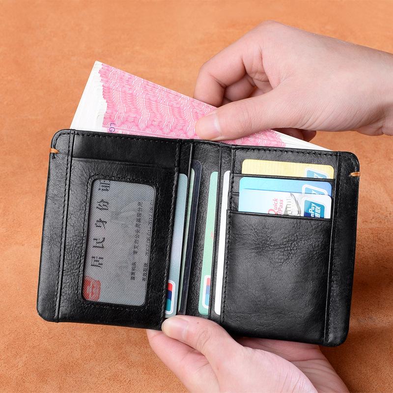 Top Layer Genuine Leather Wallet Mens Black Business Card Holder Luxury Moneybag