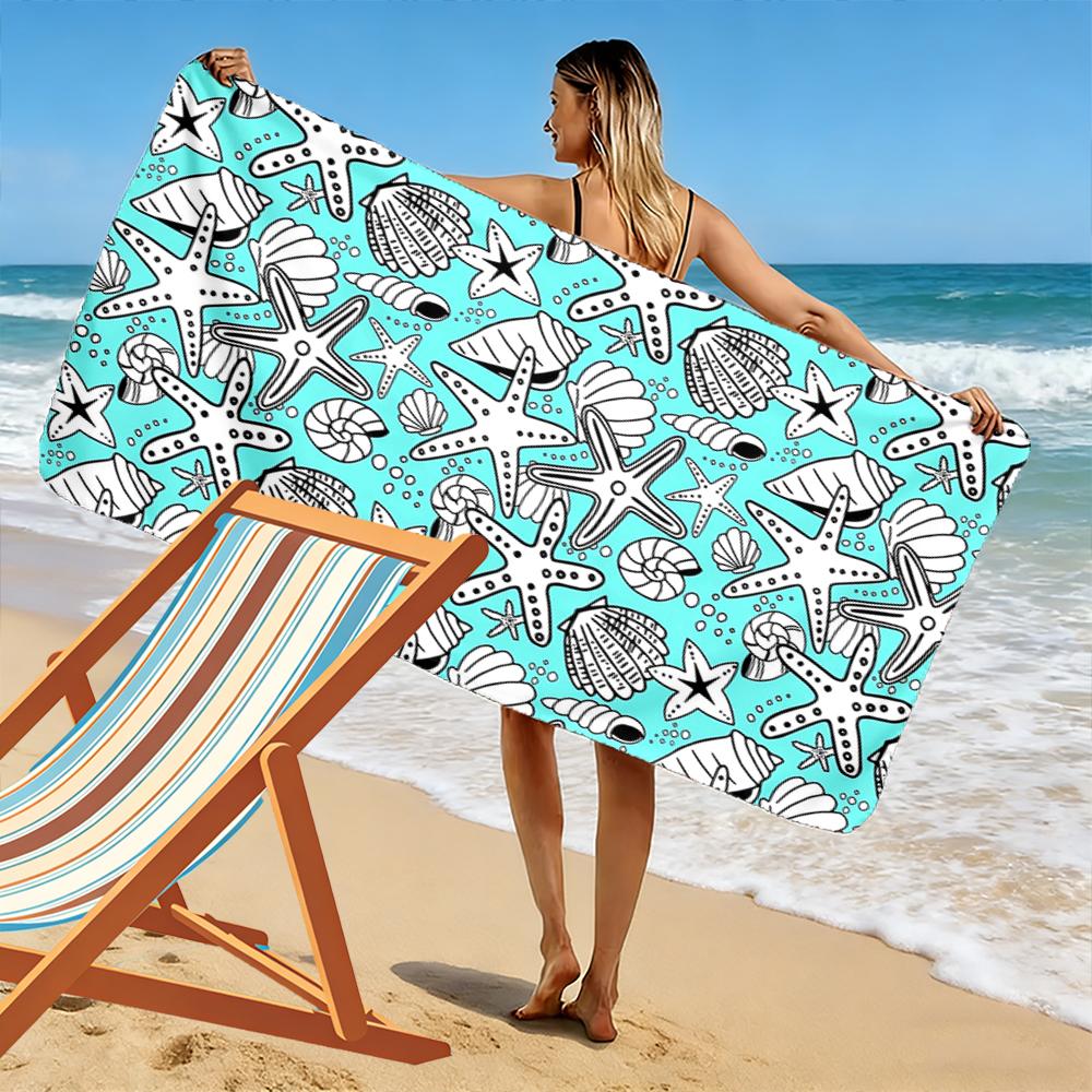 Starfish and Shell Pattern Beach Towel Beach towel quick-drying for travel outdoor sports jogging beach and swimming