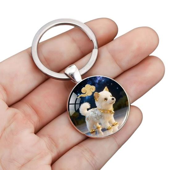 Brelok do kluczy ze znakiem zodiaku Kopuła szklana Brelok ze stopu cynku z tłem gwiaździstego nieba Złote zdobienia foliowe Uchwyt na klucze 12 znaków zodiaku