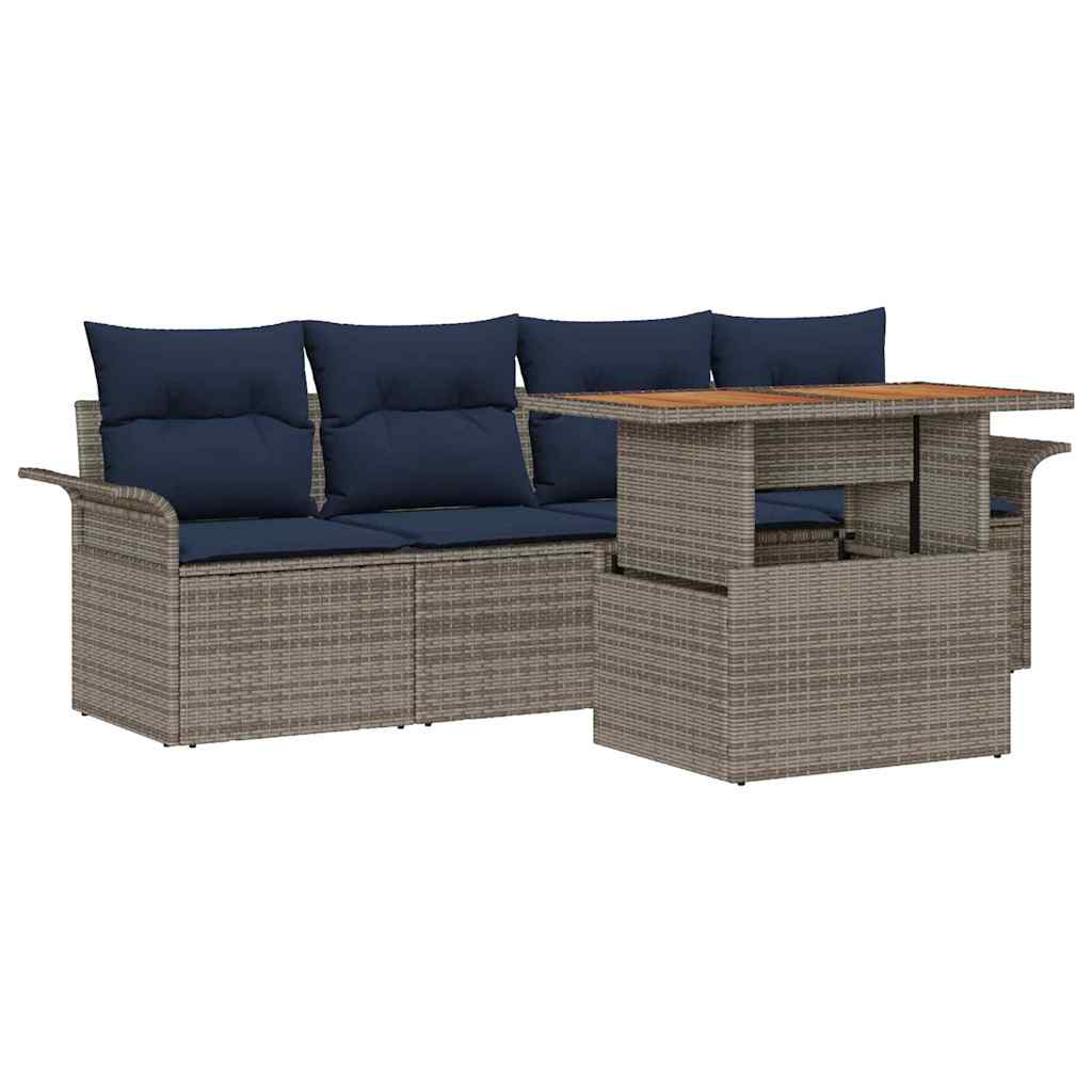 Garden Sofa Set with Cushions 5 Pcs Gray and Navy Blue