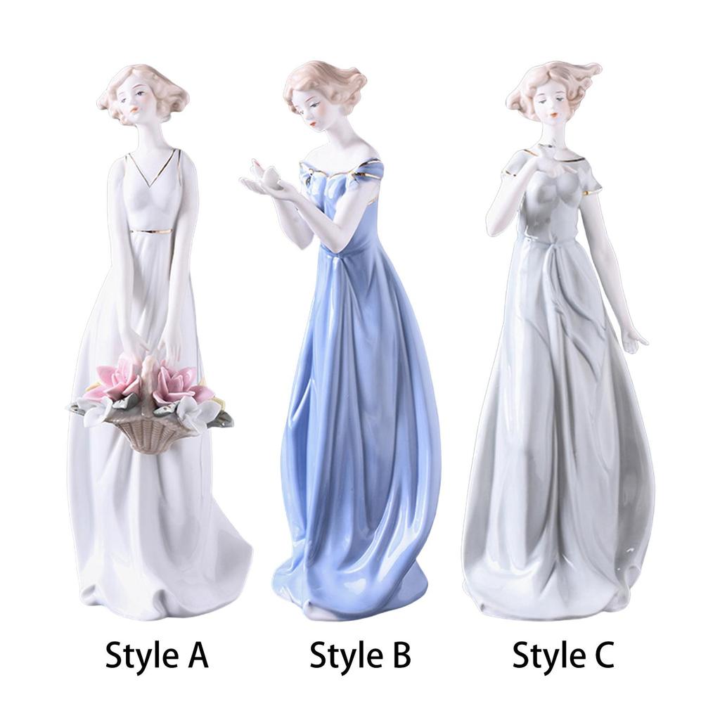 Ornamento de Estátua de Porcelana para Senhora Centro de Mesa Artesanato Nórdico Coleção Figura de Cerâmica de Menina para Armário de Escritório Varanda Estante de Mesa