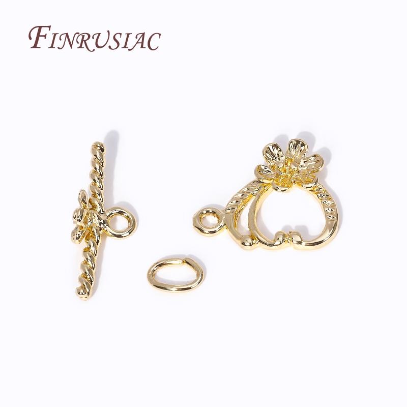 18k Gold Plated Heart With Flower OT Clasp For Necklace Supplies,Fashion End Beads Toggle Clasps DIY Jewelry Making Accessories