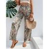 Summer New Fashion Printed Elastic Waist Wide Leg Pants Women Vintage Vacation Beach Pants Casual Woman Simple Thin Office Ladies Long Trousers 25783